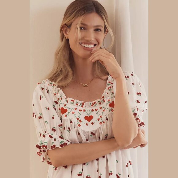 New! For Love & Lemons White & Red Beaded Cherry Slip Mini Dress 26989 - Picture 3 of 15